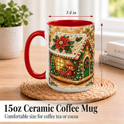 #pl[15oz|Red] Christmas Gingerbread Coffee Mug, Poinsettia House Mug, Ceramic Cup