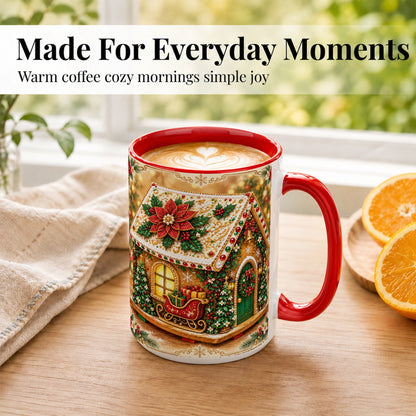 #pl[15oz|Red] Christmas Gingerbread Coffee Mug, Poinsettia House Mug, Ceramic Cup