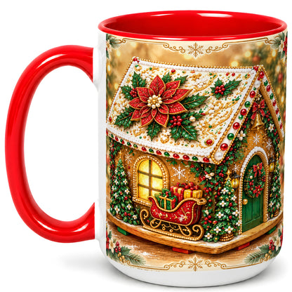 #pl[15oz|Red] Christmas Gingerbread Coffee Mug, Poinsettia House Mug, Ceramic Cup
