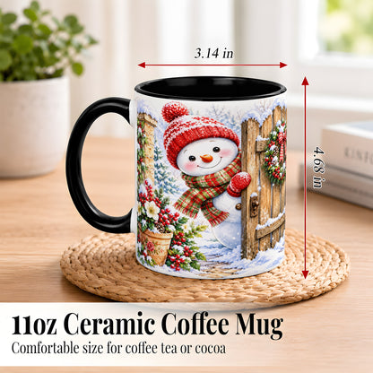 #pl[11oz|Black] Snowman Christmas Coffee Mug, Winter Garden Mug, Ceramic Cup
