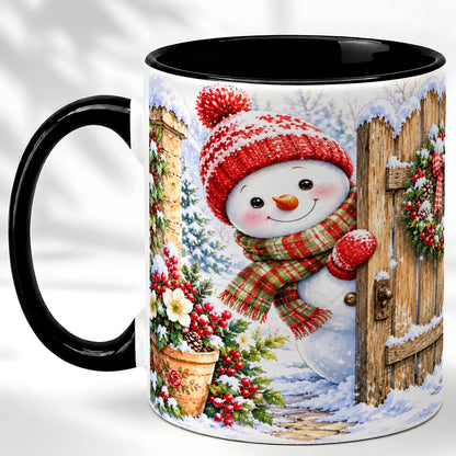 #pl[11oz|Black] Snowman Christmas Coffee Mug, Winter Garden Mug, Ceramic Cup