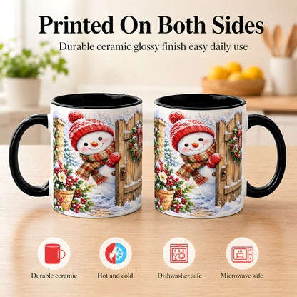 #pl[11oz|Black] Snowman Christmas Coffee Mug, Winter Garden Mug, Ceramic Cup