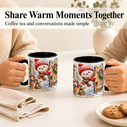 #pl[11oz|Black] Snowman Christmas Coffee Mug, Winter Garden Mug, Ceramic Cup