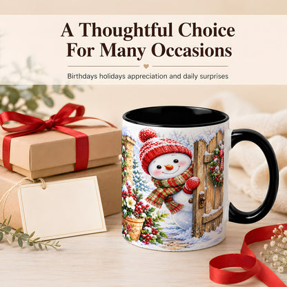 #pl[11oz|Black] Snowman Christmas Coffee Mug, Winter Garden Mug, Ceramic Cup