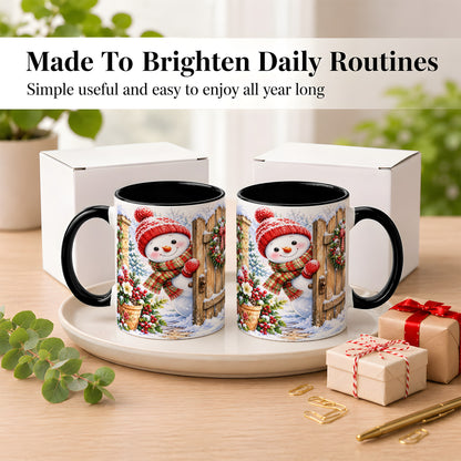 #pl[11oz|Black] Snowman Christmas Coffee Mug, Winter Garden Mug, Ceramic Cup