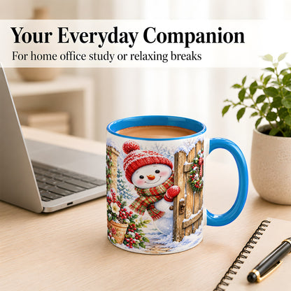 #pl[11oz|Blue] Snowman Christmas Coffee Mug, Winter Garden Mug, Ceramic Cup