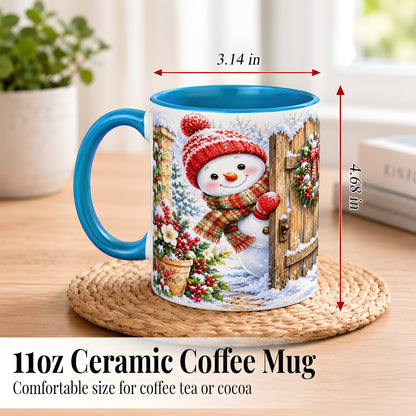 #pl[11oz|Blue] Snowman Christmas Coffee Mug, Winter Garden Mug, Ceramic Cup