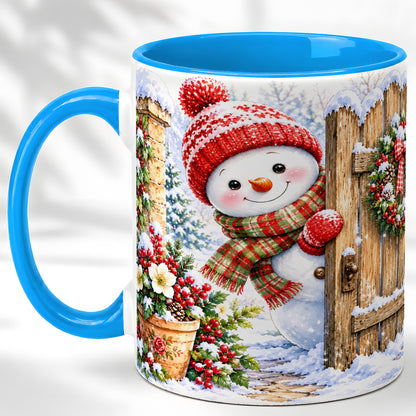 #pl[11oz|Blue] Snowman Christmas Coffee Mug, Winter Garden Mug, Ceramic Cup