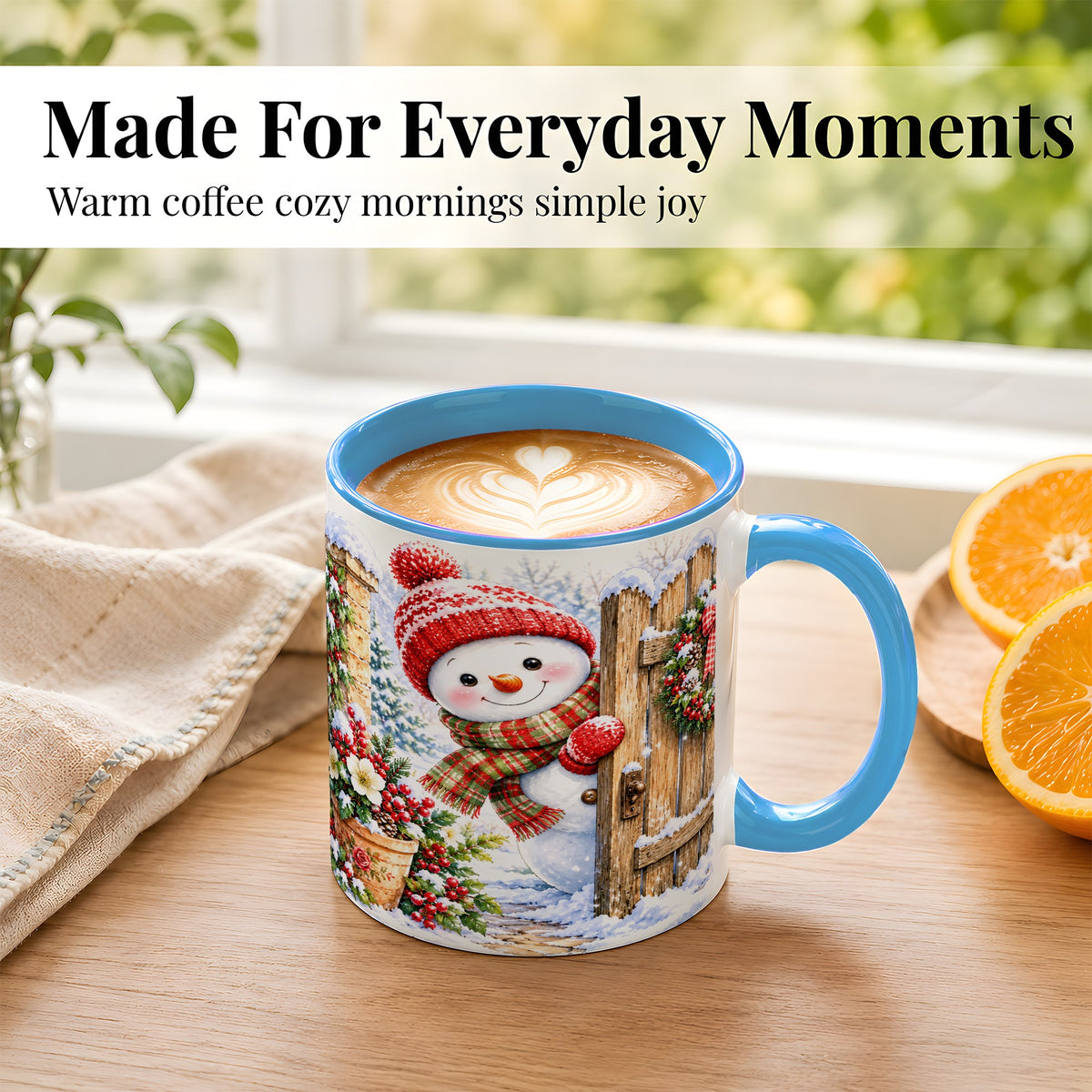 #pl[11oz|Blue] Snowman Christmas Coffee Mug, Winter Garden Mug, Ceramic Cup