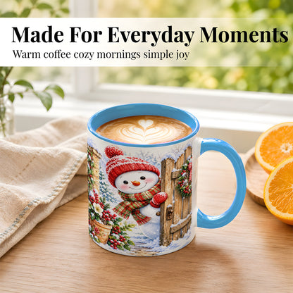 #pl[11oz|Blue] Snowman Christmas Coffee Mug, Winter Garden Mug, Ceramic Cup