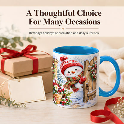 #pl[11oz|Blue] Snowman Christmas Coffee Mug, Winter Garden Mug, Ceramic Cup