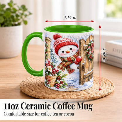#pl[11oz|Green] Snowman Christmas Coffee Mug, Winter Garden Mug, Ceramic Cup