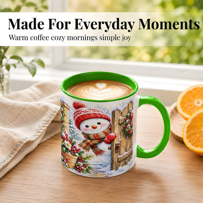 #pl[11oz|Green] Snowman Christmas Coffee Mug, Winter Garden Mug, Ceramic Cup