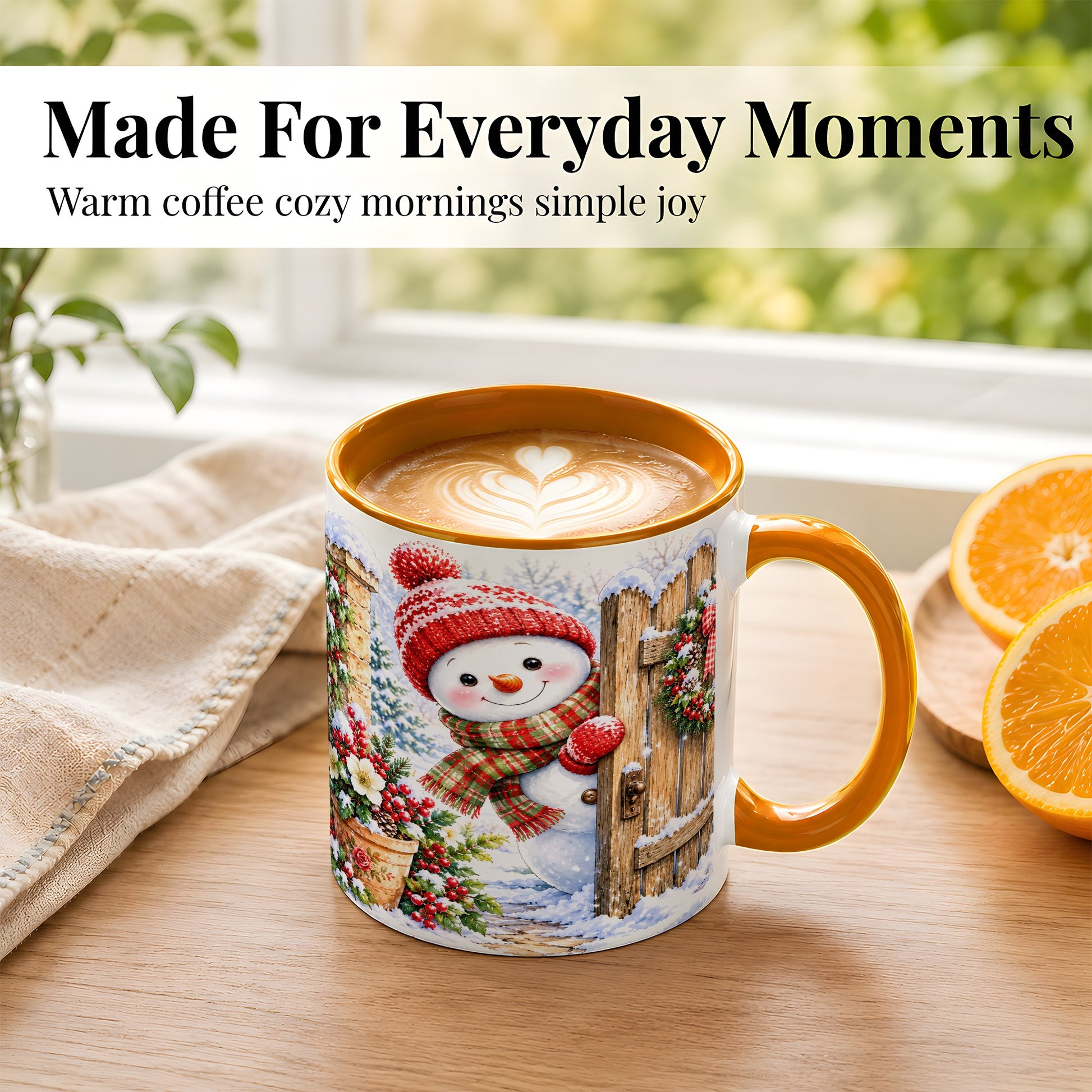 #pl[11oz|Orange] Snowman Christmas Coffee Mug, Winter Garden Mug, Ceramic Cup