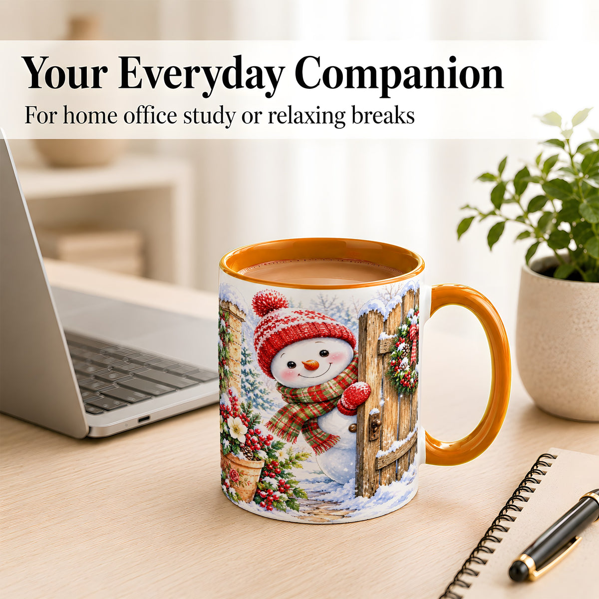 #pl[11oz|Orange] Snowman Christmas Coffee Mug, Winter Garden Mug, Ceramic Cup