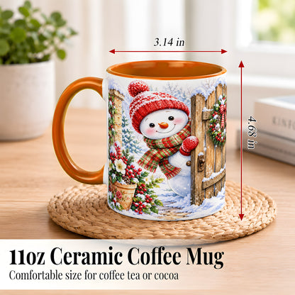 #pl[11oz|Orange] Snowman Christmas Coffee Mug, Winter Garden Mug, Ceramic Cup