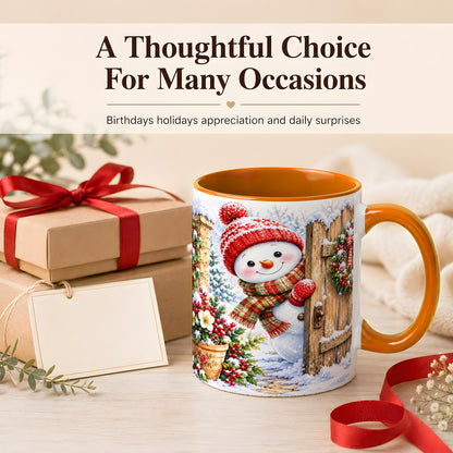 #pl[11oz|Orange] Snowman Christmas Coffee Mug, Winter Garden Mug, Ceramic Cup