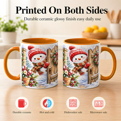 #pl[11oz|Orange] Snowman Christmas Coffee Mug, Winter Garden Mug, Ceramic Cup