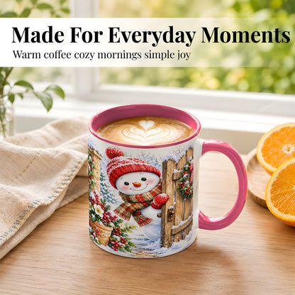 #pl[11oz|Pink] Snowman Christmas Coffee Mug, Winter Garden Mug, Ceramic Cup