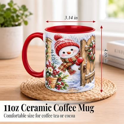 #pl[11oz|Red] Snowman Christmas Coffee Mug, Winter Garden Mug, Ceramic Cup