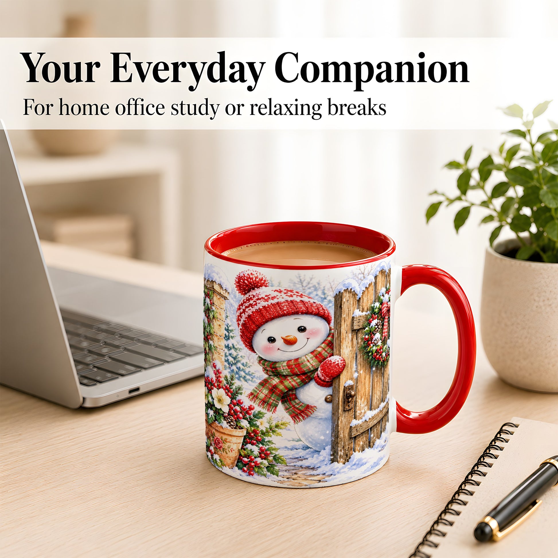 #pl[11oz|Red] Snowman Christmas Coffee Mug, Winter Garden Mug, Ceramic Cup