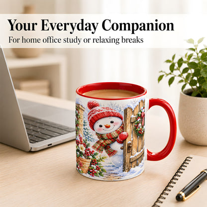 #pl[11oz|Red] Snowman Christmas Coffee Mug, Winter Garden Mug, Ceramic Cup