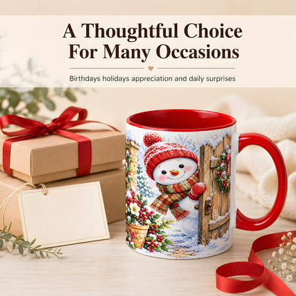 #pl[11oz|Red] Snowman Christmas Coffee Mug, Winter Garden Mug, Ceramic Cup