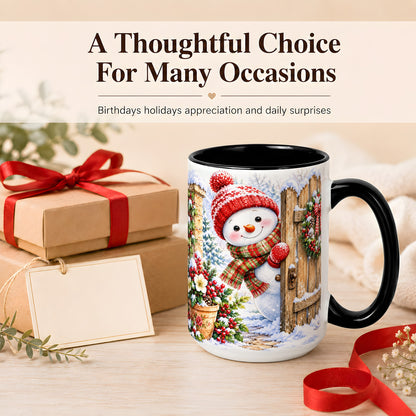 #pl[15oz|Black] Snowman Christmas Coffee Mug, Winter Garden Mug, Ceramic Cup