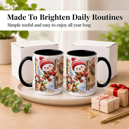 #pl[15oz|Black] Snowman Christmas Coffee Mug, Winter Garden Mug, Ceramic Cup