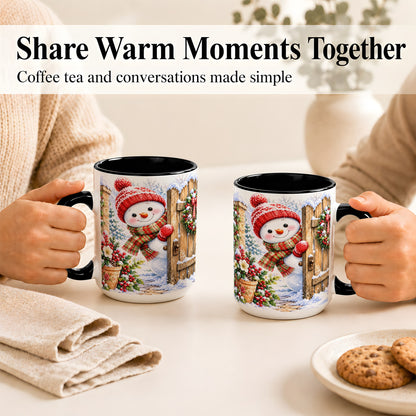 #pl[15oz|Black] Snowman Christmas Coffee Mug, Winter Garden Mug, Ceramic Cup