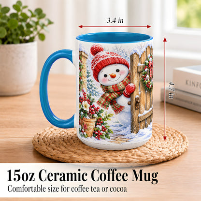 #pl[15oz|Blue] Snowman Christmas Coffee Mug, Winter Garden Mug, Ceramic Cup