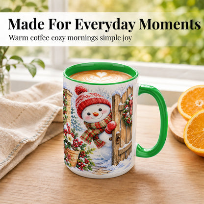 #pl[15oz|Green] Snowman Christmas Coffee Mug, Winter Garden Mug, Ceramic Cup