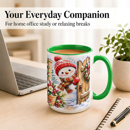 #pl[15oz|Green] Snowman Christmas Coffee Mug, Winter Garden Mug, Ceramic Cup