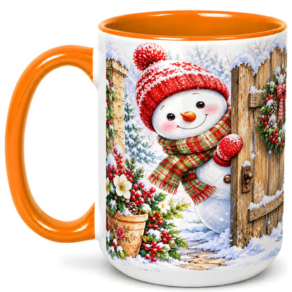 #pl[15oz|Orange] Snowman Christmas Coffee Mug, Winter Garden Mug, Ceramic Cup
