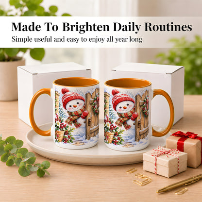 #pl[15oz|Orange] Snowman Christmas Coffee Mug, Winter Garden Mug, Ceramic Cup