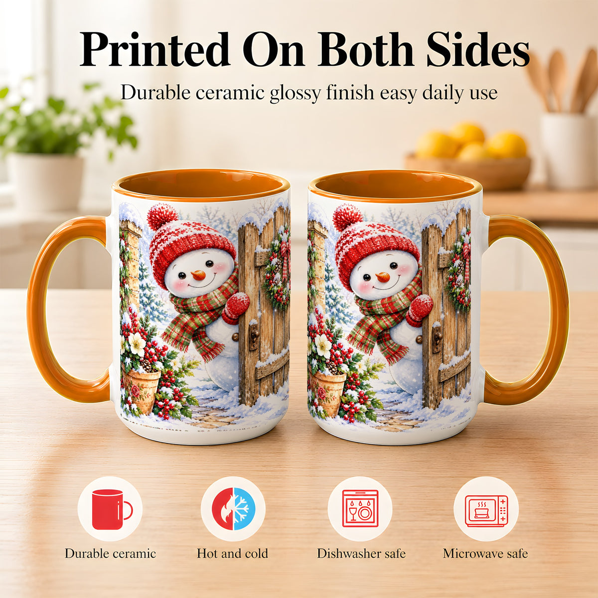 #pl[15oz|Orange] Snowman Christmas Coffee Mug, Winter Garden Mug, Ceramic Cup