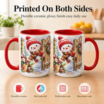 #pl[15oz|Red] Snowman Christmas Coffee Mug, Winter Garden Mug, Ceramic Cup
