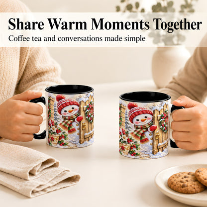 #pl[11oz|Black] Jeweled Snowman Coffee Mug, Christmas Garden Mug, Ceramic Cup