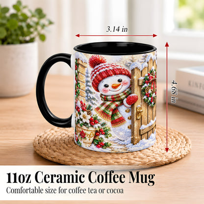 #pl[11oz|Black] Jeweled Snowman Coffee Mug, Christmas Garden Mug, Ceramic Cup