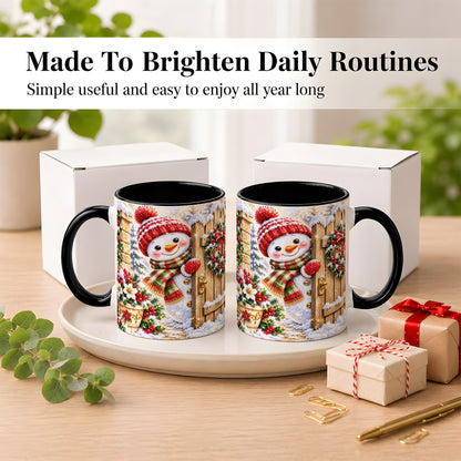 #pl[11oz|Black] Jeweled Snowman Coffee Mug, Christmas Garden Mug, Ceramic Cup