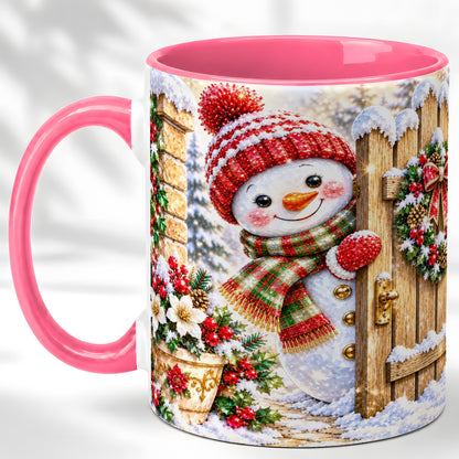 #pl[11oz|Pink] Jeweled Snowman Coffee Mug, Christmas Garden Mug, Ceramic Cup