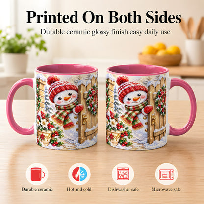 #pl[11oz|Pink] Jeweled Snowman Coffee Mug, Christmas Garden Mug, Ceramic Cup