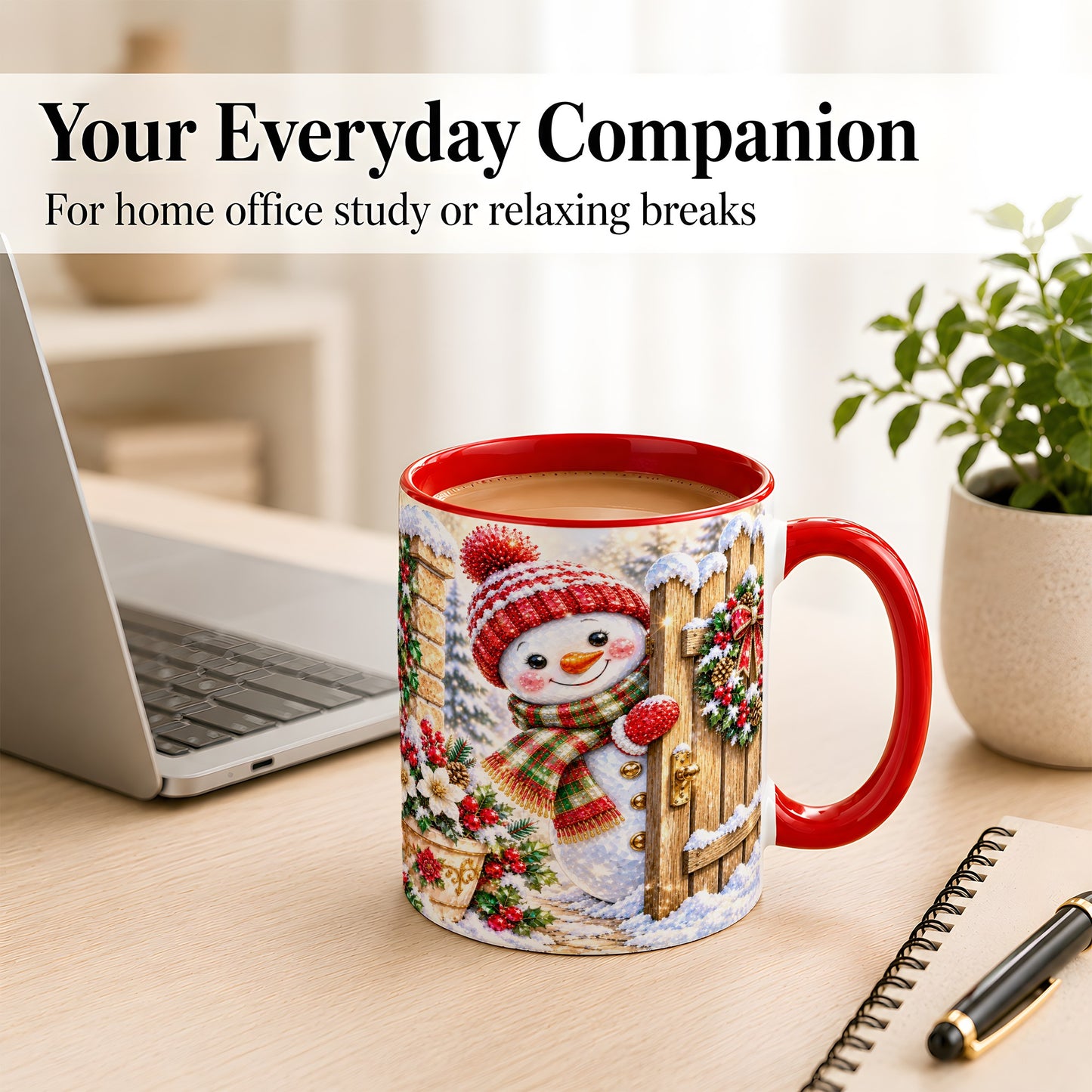 #pl[11oz|Red] Jeweled Snowman Coffee Mug, Christmas Garden Mug, Ceramic Cup