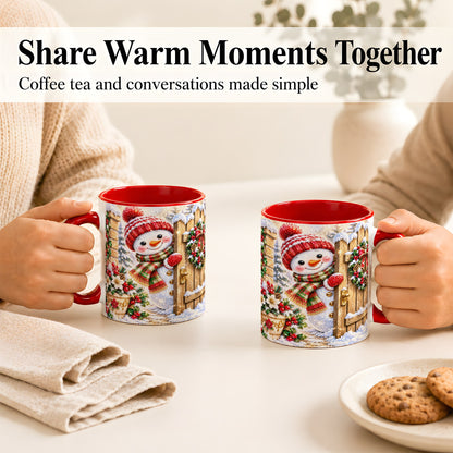 #pl[11oz|Red] Jeweled Snowman Coffee Mug, Christmas Garden Mug, Ceramic Cup