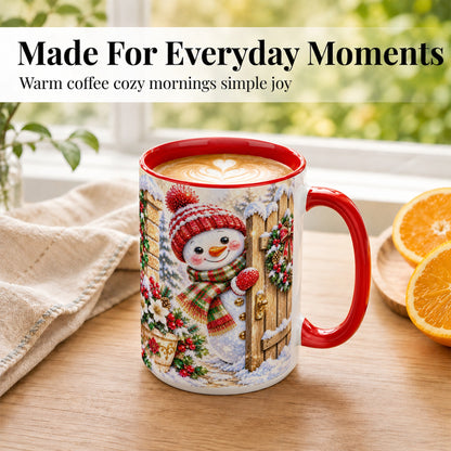 #pl[15oz|Red] Jeweled Snowman Coffee Mug, Christmas Garden Mug, Ceramic Cup