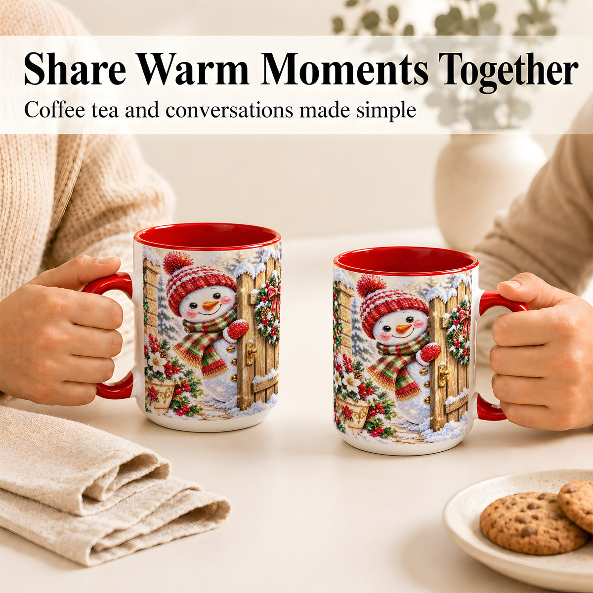 #pl[15oz|Red] Jeweled Snowman Coffee Mug, Christmas Garden Mug, Ceramic Cup