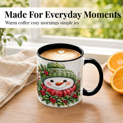#pl[11oz|Black] Christmas Snowman Coffee Mug, Holly Berry Mug, Ceramic Cup