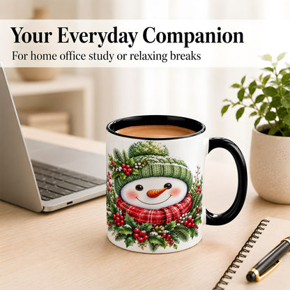 #pl[11oz|Black] Christmas Snowman Coffee Mug, Holly Berry Mug, Ceramic Cup