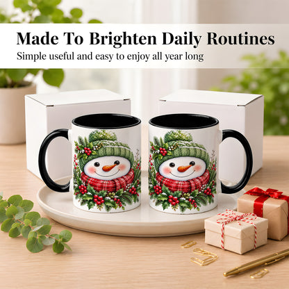 #pl[11oz|Black] Christmas Snowman Coffee Mug, Holly Berry Mug, Ceramic Cup