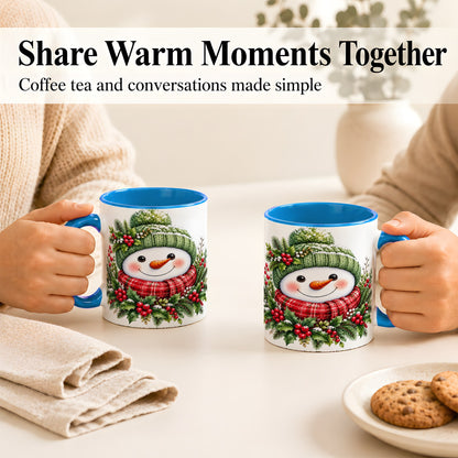 #pl[11oz|Blue] Christmas Snowman Coffee Mug, Holly Berry Mug, Ceramic Cup
